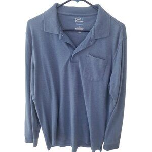 Croft & Barrow Mens Polo Golf Shirt Sz Large Extra Soft Pocket Long Sleeve Blue